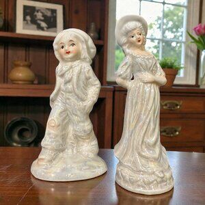 Vintage Lady Angela Porcelain Figurines Set of 2 – Iridescent Lusterware
